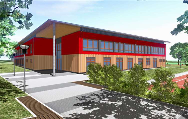 Optisch soll der Neubau in das vorhandene Bild eingepasst werden.Unter dem Dach werden Technik und Belüftungsanlage untergebracht.