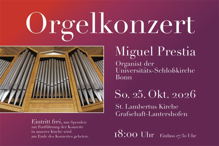 Orgelkonzert in der St. Lambertus Kirche, Grafschaft-Lantershofen