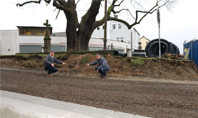 Ortsvorsteher Gunter Windheuser und Fraktionssprecher Friedhelm Münch (FWG) sind besorgt um den Erhalt des Naturdenkmals.