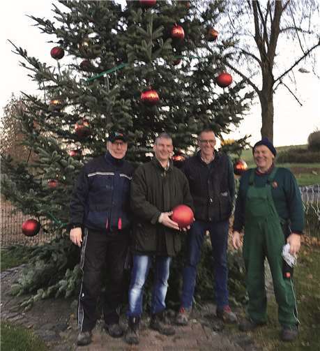 Ortsvorsteher Jürgen Koffer (2. von links) freut sich mit den Helfern vom Verschönerungsverein Franken über den prächtigen Weihnachtsbaum. Foto: privat