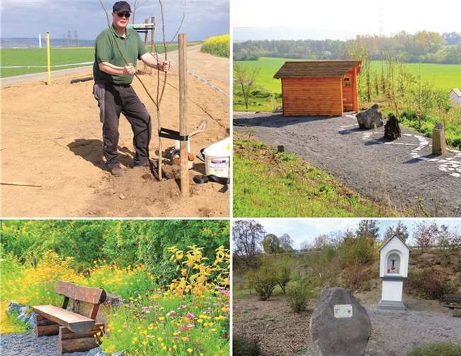 Ortsvorsteher Masberg bei der Neuanlage des Aussichtspunktes sowie die in der jüngsten Vergangenheit entstandenen Aussichts- und Ruhepunkte an den Miesenheimer Wanderwegen.privat