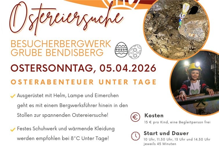 Ostereiersuche am 5. April 2026 in der Grube Bendisberg  in St.Jost bei Langenfeld