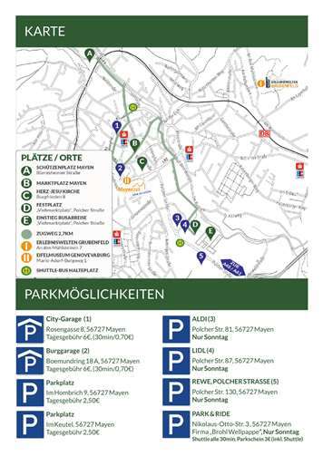 Parkmöglichkeiten beim Bundesfest 2023 in Mayen.  Quelle: St. Sebastianus Schützengesellschaft 1280 Mayen e.V.