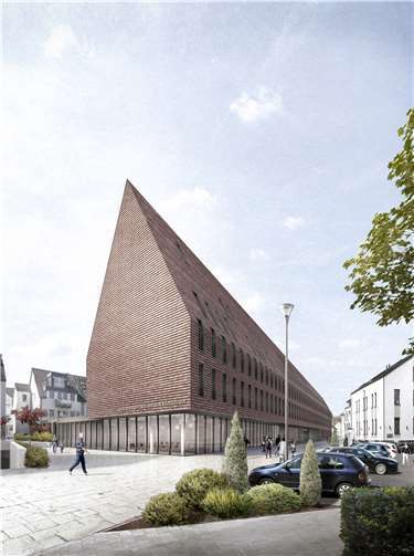 Perspektive vom Gerberhof auf das neue Verwaltungsgebäude.Quelle: BOF Architekten.