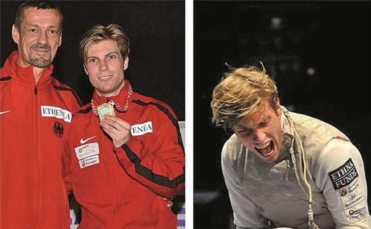 Peter Joppich präsentiert seine Medaille, aber vorher darf kräftig gejubelt werden. privat