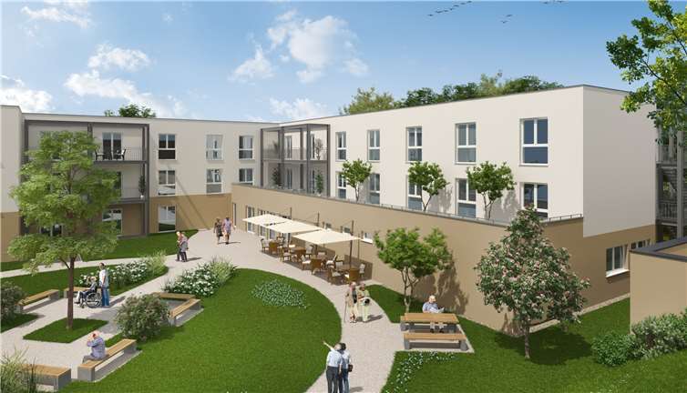 Peter Krames, Regionalgeschäftsführer Baden-Württemberg und Rheinland-Pfalz, präsentierte die Visualisierung des neuen Seniorensomizils. Visualisierung: compaserv