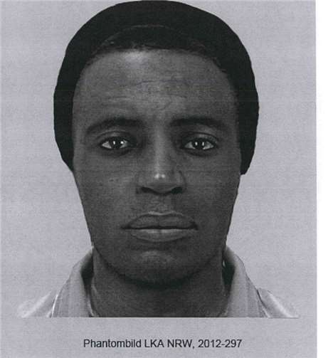 Phantombild des gesuchten Tatverdächtigen, der, wie folgt, beschrieben wird: 30-35 Jahre alt, 190 cm groß, schlanke Statur, dunkle Hautfarbe, schwarze Mütze, schwarze Stiefel, braun-graue Jacke. Die Polizei Köln bittet Zeugen, die Hinweise auf den abgebildeten Mann geben können, sich umgehend mit den Ermittlern in Verbindung zu setzen.