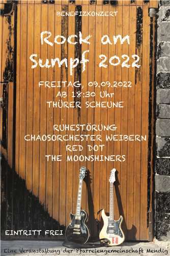 Vier engagierte Bands rocken für einen guten Zweck Plakat von „Rock am Sumpf“.
