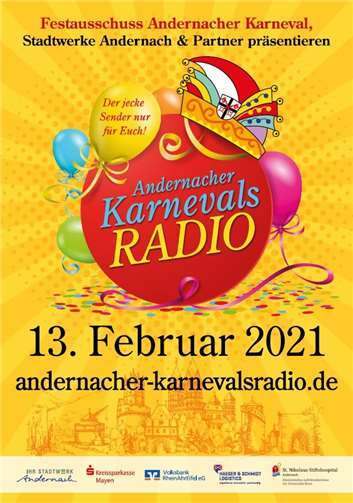 Plakat zum Andernacher Karnevalsradio.