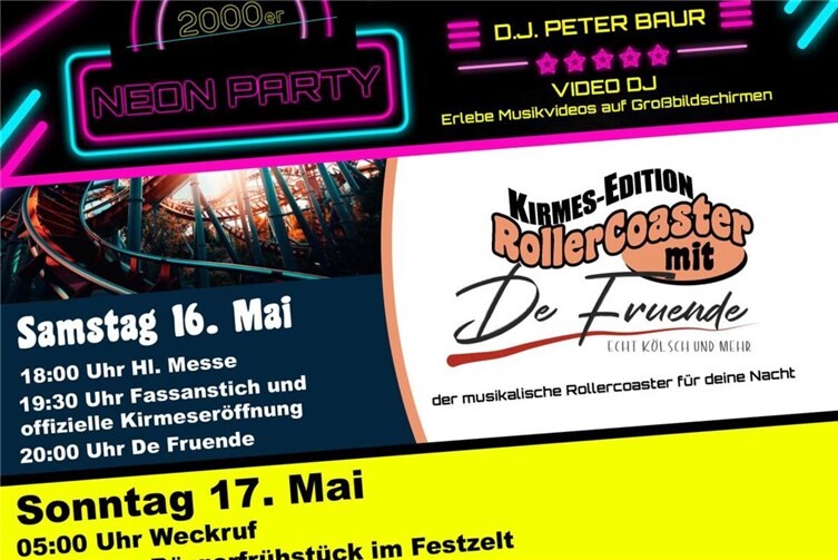 Plakat zur 169. Kripper Maikirmes vom 15. bis 18. Mai 2026 auf dem Johann-Gerhard-Kirschbaum-Platz.