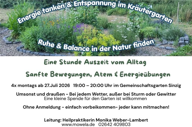 Plakat zur Aktion Energie und Entspannung im Kräutergarten