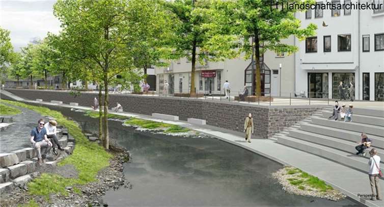 Bäume hätten spätestens in einem Jahr gefällt werden müssen Planungsentwurf mit durchgehend barrierefreiem Uferweg sowie Treppenaufgang. Foto: Landschaftsarchitektur GmbH 2019
