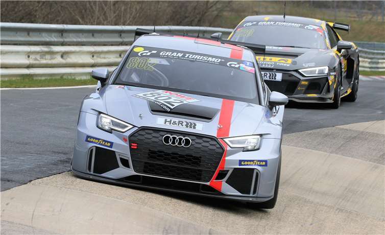 Sharky-Racing feiert Sieg in der TCR Klasse Platz 1 und 3 für Sharky-Racing beim NIMEX 45. DMV 4h-Rennen am 17. April, dem zweiten Lauf der Nürburgring Langstrecken-Serie. Foto: Redaktionsbüro byJogi/Muhr