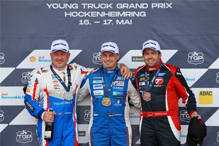 Podium der Gesamtsieger Sascha Lenz (m) John Newell (l) und Steffen Faas (r) 
