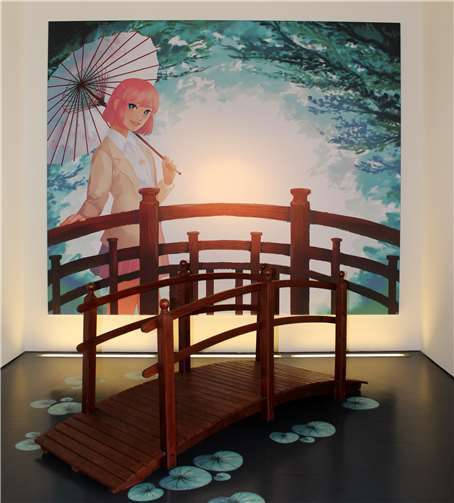 Poppig Japanisch inszenierte Kulisse für Fotos.