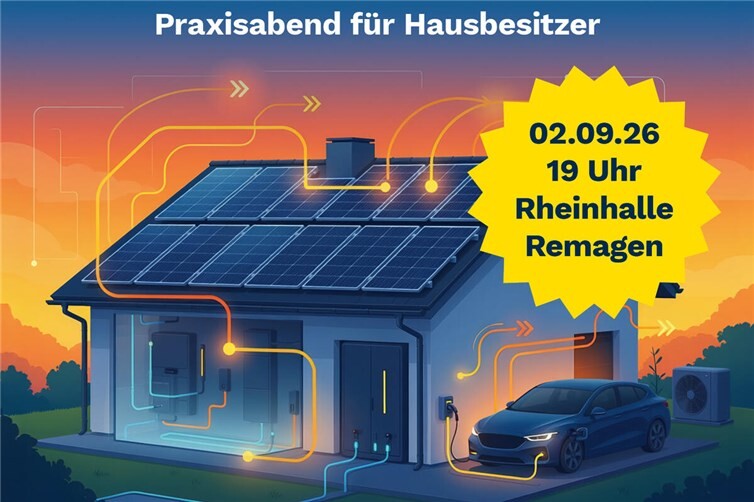 Praxisabend für Hausbesitzer. Wie Photovoltaik, Wärmepumpe, Batteriespeicher, Wallbox und intelligente Steuerung gemeinsam Energiekosten senken und die Unabhängigkeit erhöhen.. Der Eintritt ist frei.