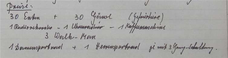 Preise bei der Verlosung zu Sankt Martin. Quelle: Schulchronik