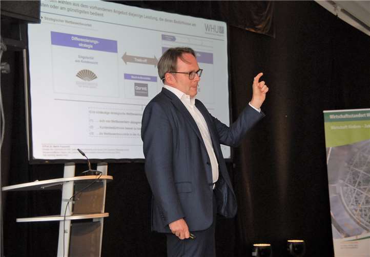 Prof. Dr. Martin Fassnacht vom Lehrstuhl für BWL an der WHU/Otto Beisheim School of Management in Vallendar plauderte aus dem Nähkästchen. Global Player wie Apple und Amazon nannte er als Vorbilder für erfolgreiche Marketingstrategien. Einen betriebswirtschaftlichen Schnellkurs in Sachen Marketing absolvierten so die Gäste des Empfangs der Westerwälder Wirtschaft – im großen Festzelt bei hochsommerlichen Temperaturen.