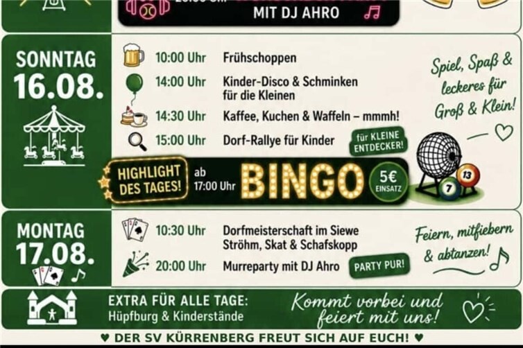Programm Sonntag und Montag