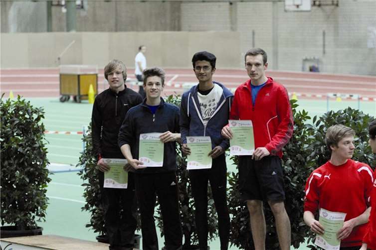 Qualifikation zur Deutschen Hallen-Meisterschaft: v.li. Marvin Zyciora, Christoph Motz, Vinushaan Thirumurugan, Hendrik Reinhardt. privat