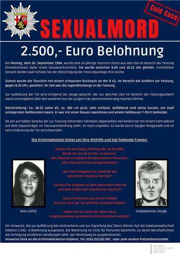 Cold Case: Brutaler Sexualmord in Koblenz Quelle: Polizei