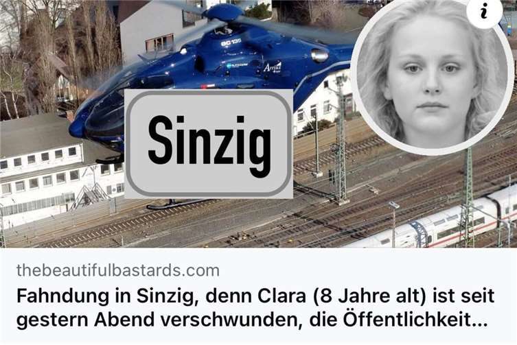 22.08.: Achtung: Fake-Meldung über Entführung in Sinzig Quelle: Screenshot von Facebook