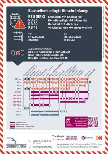 Stillstand auf der Schiene: Bahnreisende zwischen Köln und Koblenz brauchen starke Nerven Quelle: zuinfo.nrw
