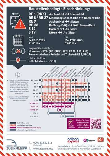 Stillstand auf der Schiene: Bahnreisende zwischen Köln und Koblenz brauchen starke Nerven Quelle: zuinfo.nrw