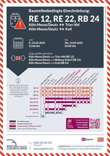 Stillstand auf der Schiene: Bahnreisende zwischen Köln und Koblenz brauchen starke Nerven Quelle: zuinfo.nrw