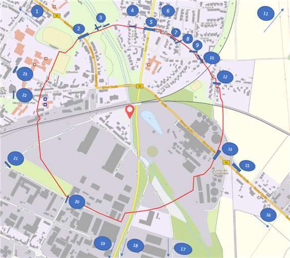 09.07.: 250-Kilo-Bombe in Euskirchen gefunden - Sprengung geplant Radius der Evakuierung rund um den Fundort der Bombe. Quelle: Stadt Euskirchen