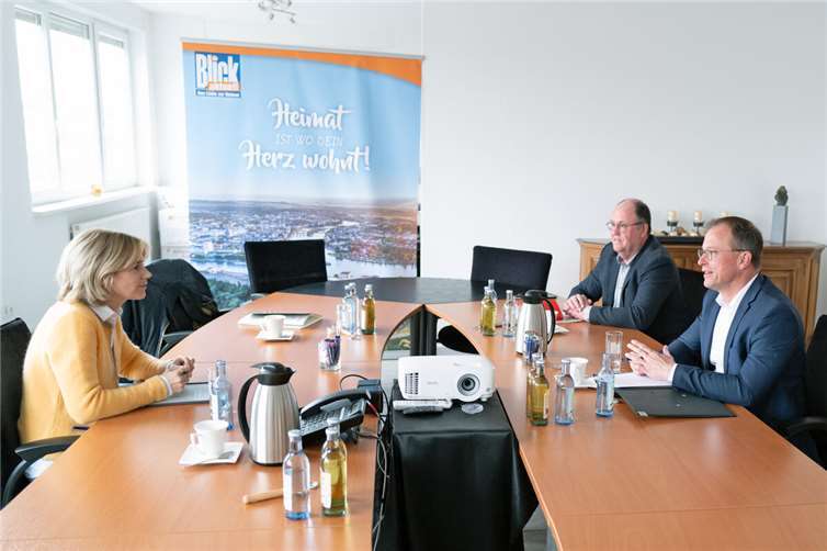 Ralf Kraut (SPD) und Jörg Lempertz (CDU) im Redaktionsgespräch mit Chefredakteurin Susanne Tack.Foto: WP