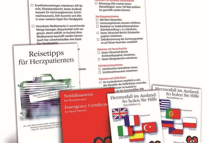 Reise-Set mit wichtigen Informationen für herzkranke Menschen, die gerne reisen.privat
