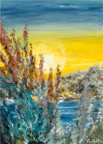 Rheinimpression 3. 50x70. Gouache auf Leinwand.privat