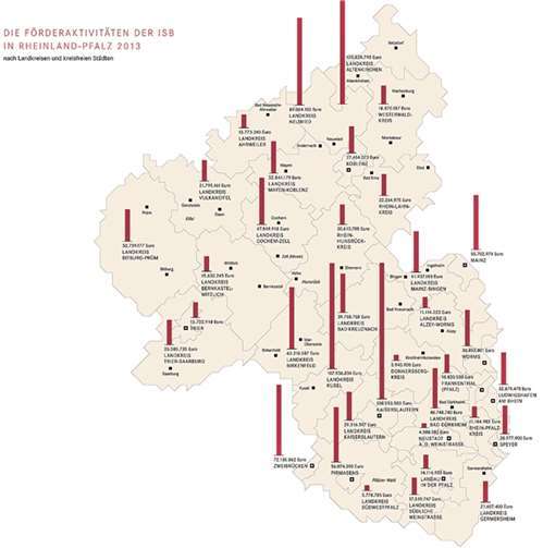 Rheinland-Pfalz-Karte mit Übersicht der Förderaktivitäten ISB