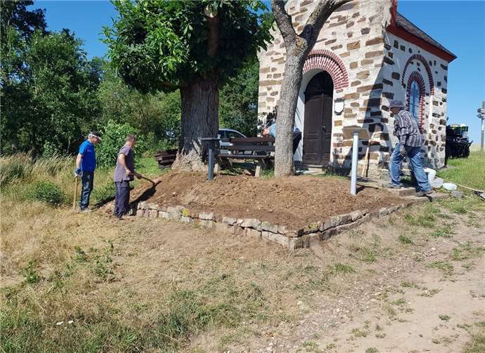 Rund um die Kastanienbäume wurde neuer Mutterboden aufgetragen.