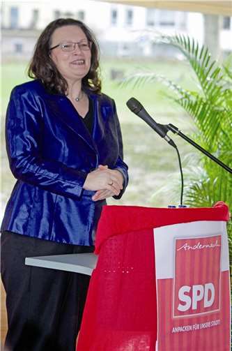 SPD-Generalsekretärin Andrea Nahles beschwor Tugenden wie Gerechtigkeit und Solidarität.