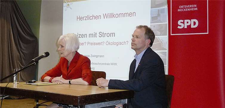 SPD-Ortsvereinsvorsitzende Erdmute Rebhan (l.) konnte mit dem Referenten Dipl.-Ing. Thomas Zwingmann einen kompetenten Fachmann begrüßen.privat