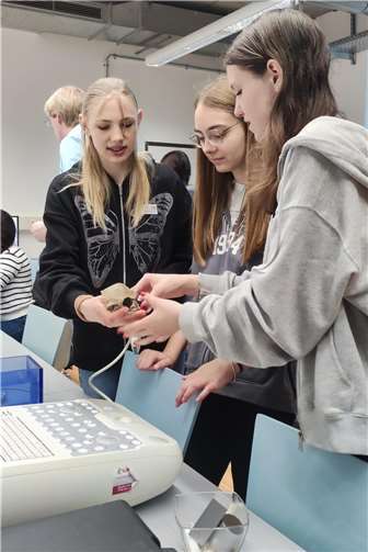 Schülerinnen beim Ultraschall. Quelle: Hochschule Koblenz