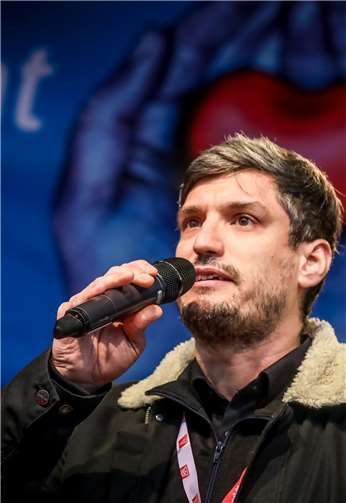 Sebastian Hebeisen bei einem Warnstreik in Andernach.Foto: privat