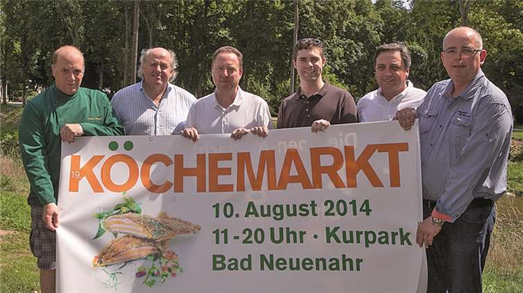 Sie freuen sich schon auf den 19. Köchemarkt im Kurpark von Bad Neuenahr (v.li.): Markus Bitzen, Hans Stefan Steinheuer, Ralf Metzler, Frank Kießling und Lothar Freudenreich. JOST