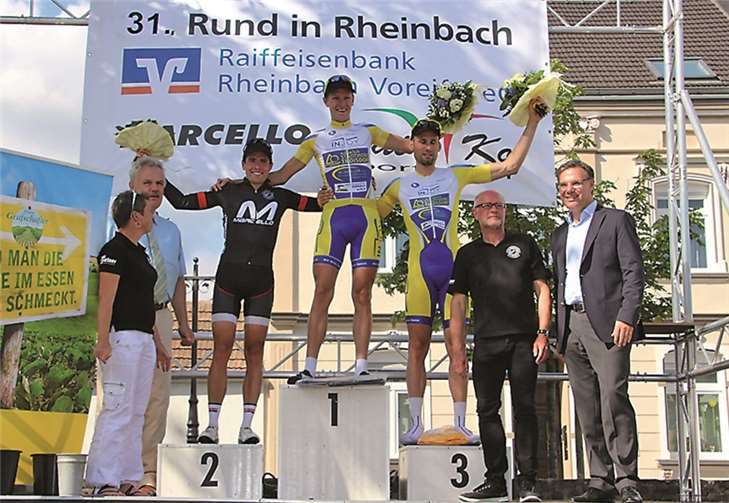 Siegerehrung im Hauptrennen - zweiter Platz Gero Walbrül, RSC Rheinbach; erster Platz Frank Lütters, RV Blitz Spich; dritter Platz Dominik Ivo, RV Blitz Spich. privat