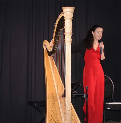 Silke Aichhorn erklärt dem Publikum ihr Instrument. Foto: HG