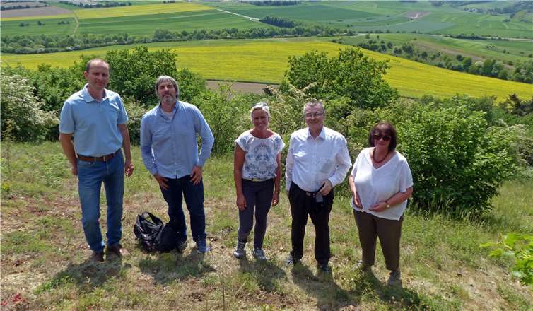 Sind sehr zufrieden mit der Entwicklung des Michelbergs bei Ochtendung: AZV-Geschäftsführer Frank Diederichs, Biologe Jörg Hilgers, Tanja Stromberg von der Stiftung Natur und Umwelt, Landrat Dr. Alexander Saftig und die Ortsbürgermeisterin von Ochtendung Rita Hirsch (v. l. n. r.).privat