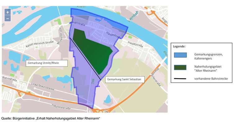 Skizze „Naherholungsgebiet „Am Alten Rheinarm“ in Kaltenengers“.  Quelle: Bürgerinitiative