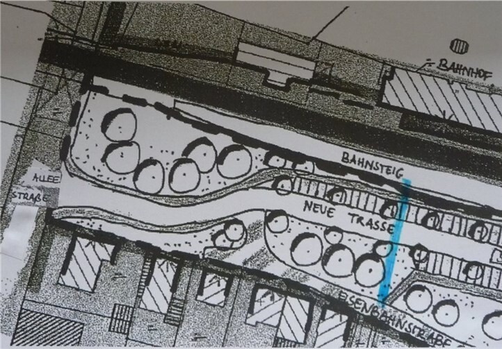 Skizze für eine Verbindung vom Bahnsteig 2 in Neuwied-Engers zur Eisenbahnstraße über die stillgelegten Gleise.Privat