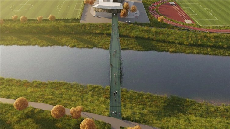 So könnte der Christinensteg und das Rhein-Ahr-Stadion aussehen.  Foto:von Werner Sobek GmbH