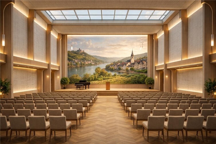 So könnte der Innenraum der alten Kirche als Stadthalle aussehen.