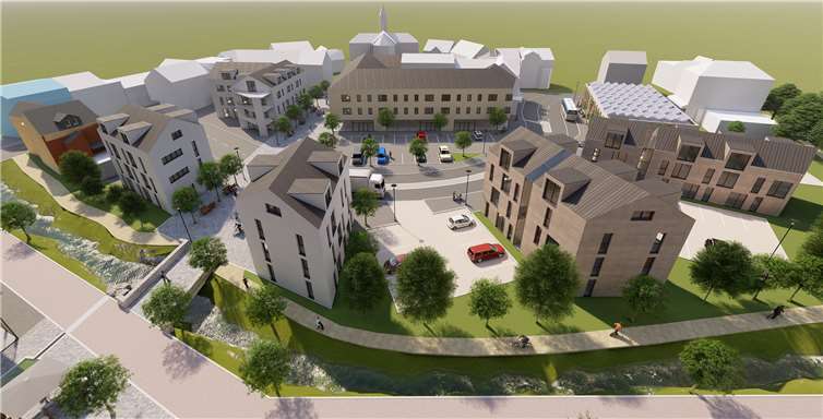 So könnte es aussehen, das neue „Quartier Saynbachaue“ in Selters (Blick vom VG-Rathaus in Richtung Marktplatz). Büro Stadt-Land-plus