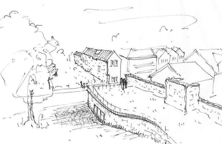 So könnte es gehen. Diese Skizze aus dem ISEK-Entwurf zeigt, wie das heute weitgehend unbekannte Stück der Stadtmauer in Szene gesetzt werden könnte. Stadt-Land-plus