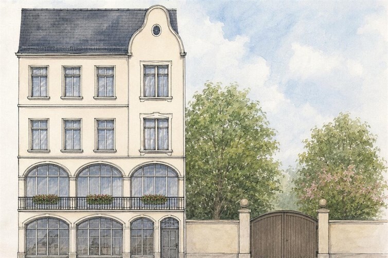 So könnte im Wesentlichen das alte Hotel „Zum Anker“ nach der Sanierung wieder aussehen. Rechts würde sich die Einfahrt zu den rückwärtigen Garagen und Lagerräumen befinden.